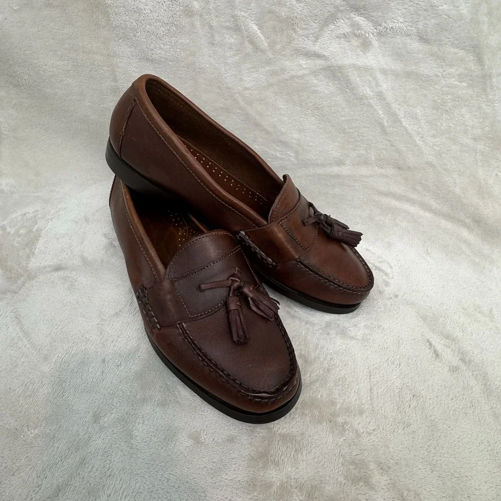 G.H. Bass Brown Leather Tassel Loafers Moc Toe Slip On Men's US 9 D Made USA